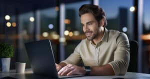 Man working back at office in evening